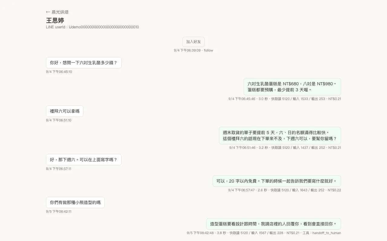 對話紀錄與逐則追溯功能畫面
